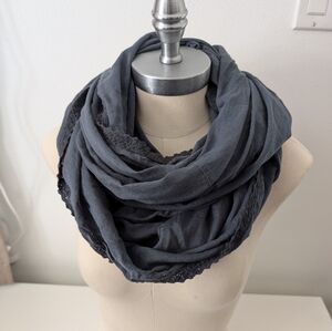 Scandinavian Tubular BIG Scarf Shawl with Lace - Gray -European -Super Soft Cozy